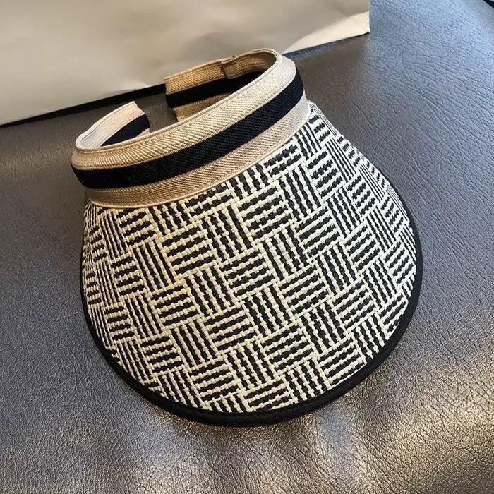 Chapeau de paille visières protection solaire chapeau queue de cheval style plaid pour femmes occasions estivales et printanières