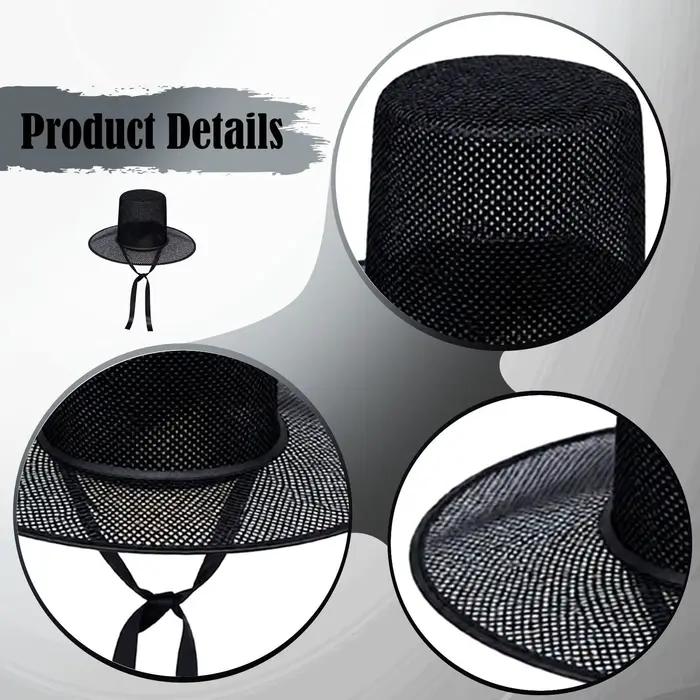 Chapeau coréen ancien avec cravate, large bord décoratif, couvre-chef léger