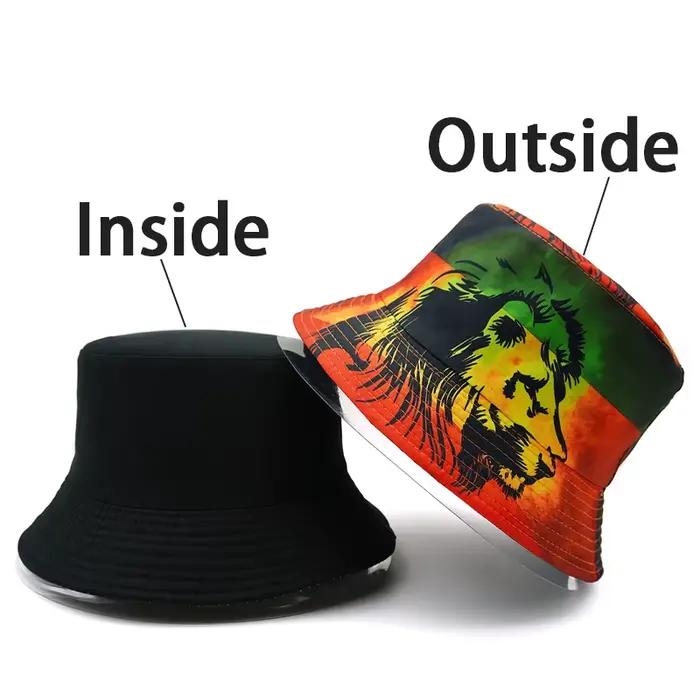 Bocca Rasta Lion seau chapeau un amour impression motif pêcheur chapeaux localisation conception Double côtés Panama casquette extérieur crème solaire