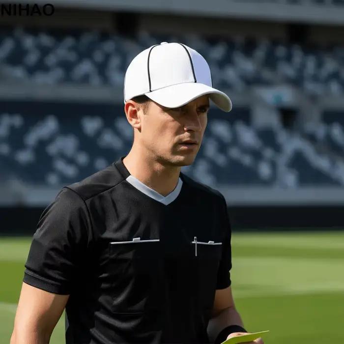 Casquette d'arbitre professionnelle réglable noire/blanche avec bordure contrastante – Chapeau de sport polyvalent anti-UV