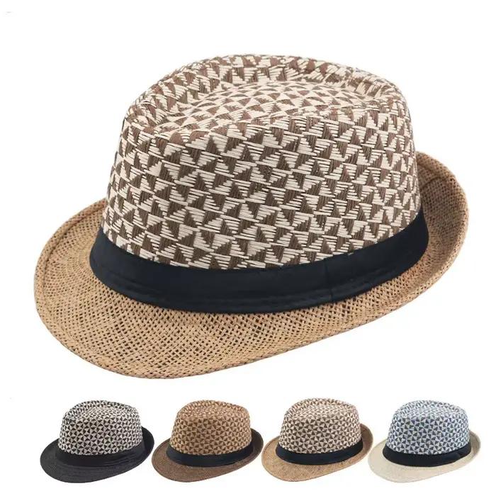 Chapeau de paille de couleur géométrique pour hommes