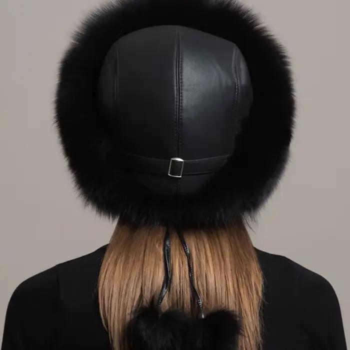 Offre spéciale 100% naturel fourrure de renard chapeau femmes casquette épaisse
