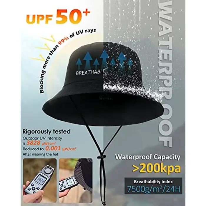 Chapeau de Pluie Imperméable DLBVUL Chapeau de Seau à Large Bord pour Activités Extérieures Plage Pêche Safari Protection UV Haute Qualité Polyester Bleu Royal Blanc Vert Armée Noir