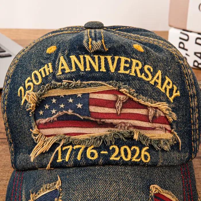 Casquette de baseball en jean vieilli motif drapeau USA vintage 250e anniversaire pour hommes et femmes style patriotique multifonctionnelle ajustable pour toutes les saisons