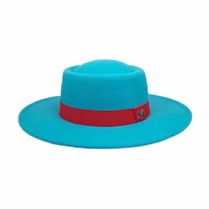 Chapeau Fedora en feutre de laine rouge pour femmes