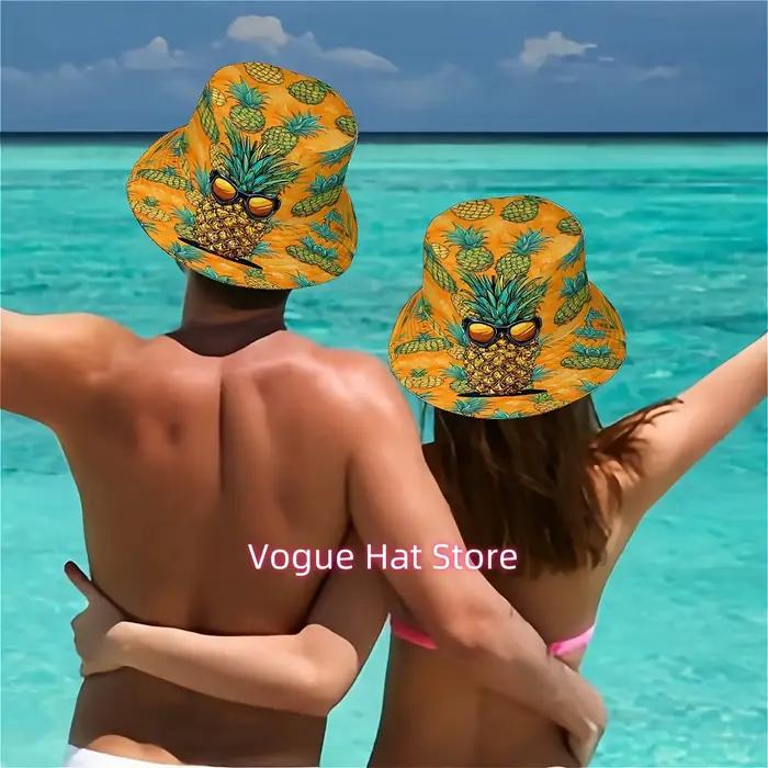 1 chapeau bob tropical hawaïen motif ananas - Design amusant et original