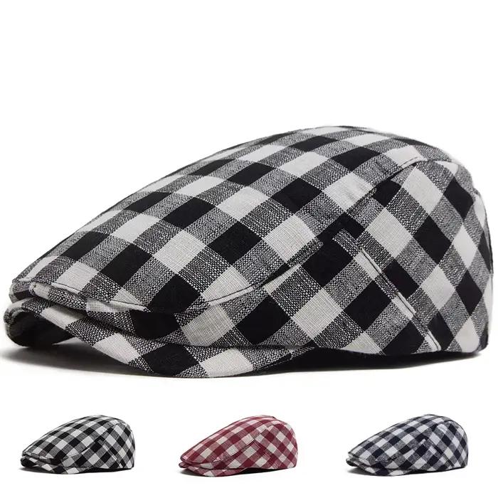 New Fashion Plaid Beret Men Women Vintage Visor Flat Cap Spring Autumn Newsboy Hat Casual Female Berets Boina Adjustable