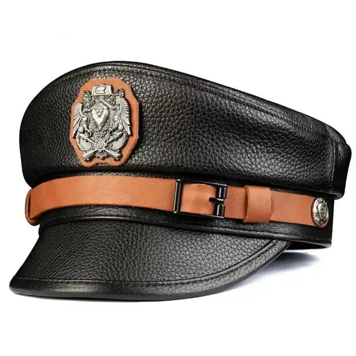 Casquettes de marin de capitaine en cuir pour hommes