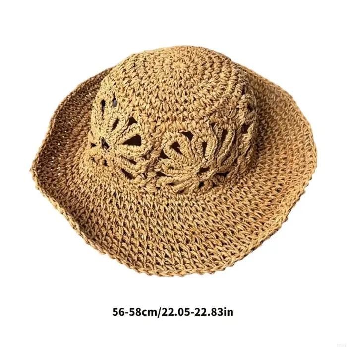 Chapeau soleil en paille ajouré à larges bords