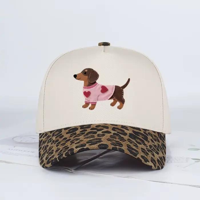 Casquette de baseball colorée à imprimé cœur et motif teckel mignon | Chapeau de soleil réglable et respirant