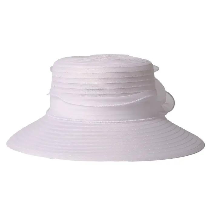 Chapeau de mariage royal blanc et rouge à large bord FS avec fleur