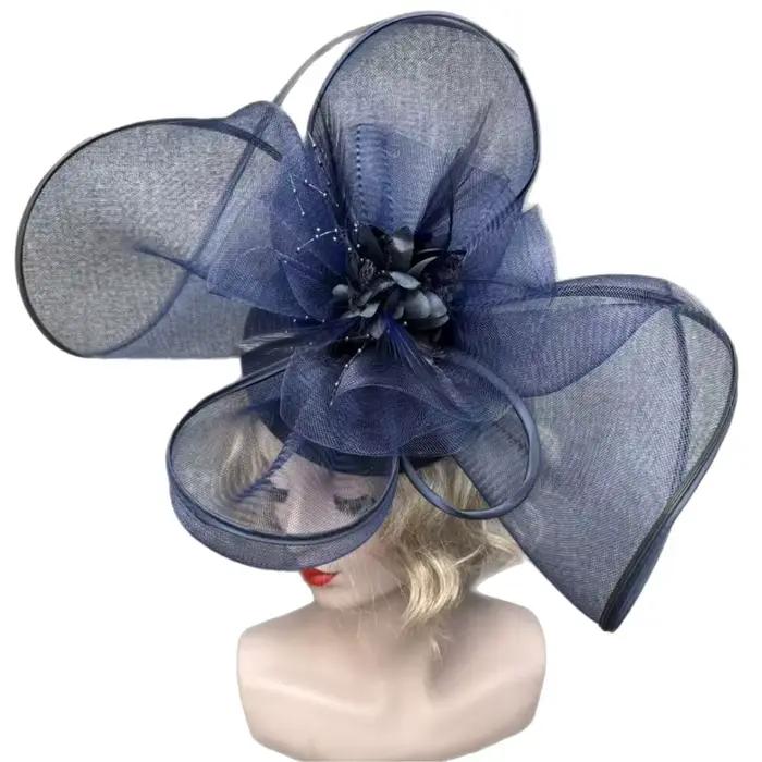 Fascinator Grande Taille Fait Main Femme Plumes Voile Fleurs Accessoire Mariage Occasion Spéciale Plume Polyester