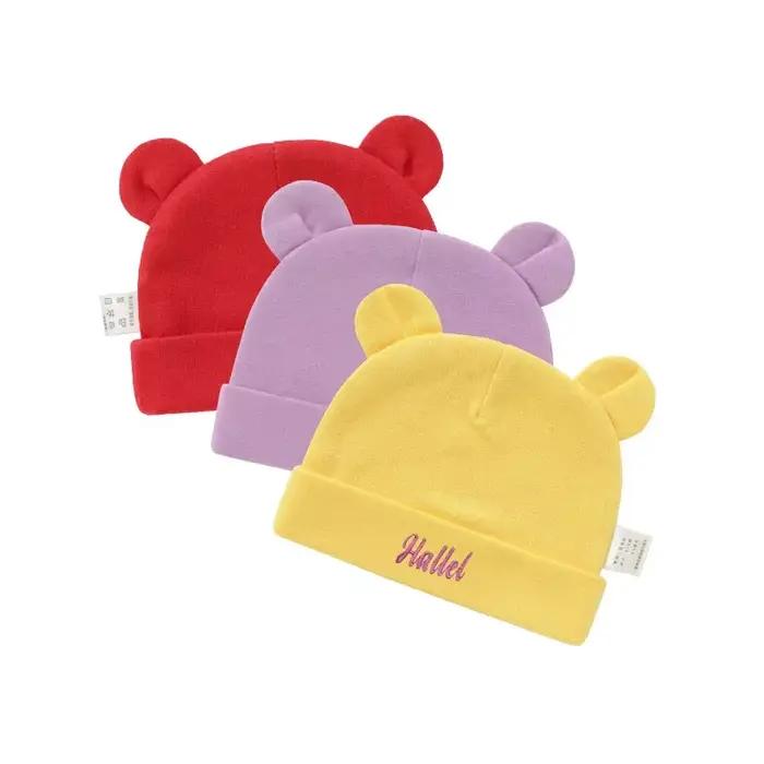 Bonnet Unisexe Personnalisé avec Nom de Bébé en Coton Biologique Chapeau Bibi avec Ores, Accessoire pour Bébé de 0 à 6 Mois Pour Toutes les Saisons