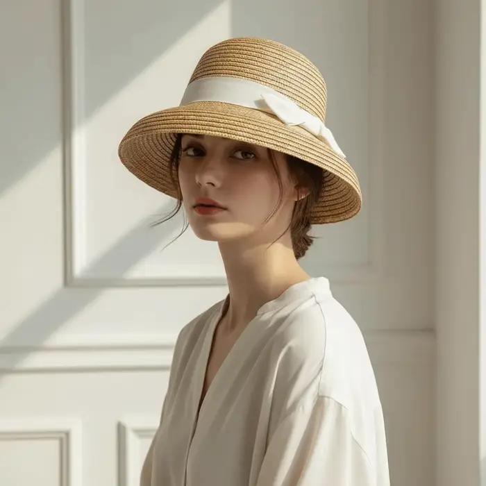 Chapeau de soleil cloche en paille de blé tressée haute densité