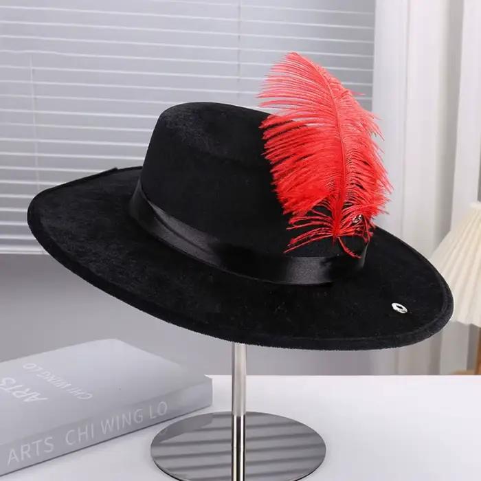 Chapeau de costume de bonhomme de neige noir avec plumes simulées