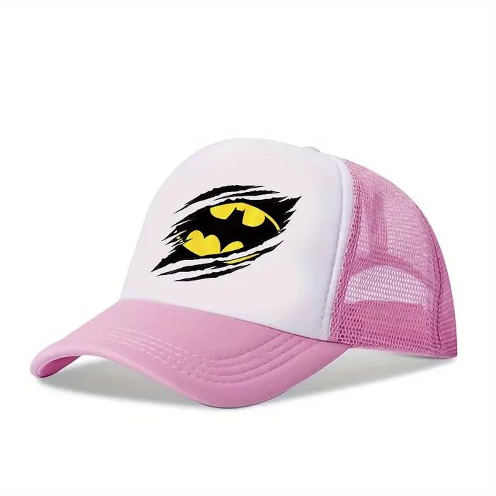 Casquette Snapback réglable avec logo WB Batman - Imprimé dessin animé rose et blanc avec symbole de chauve-souris