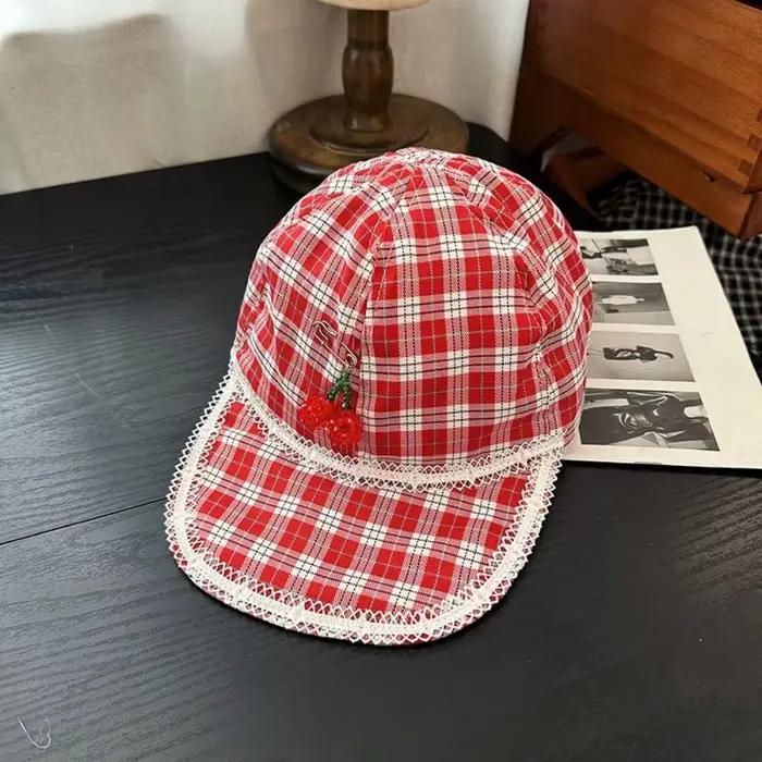 Casquette de baseball créative en coton à motif écossais rouge
