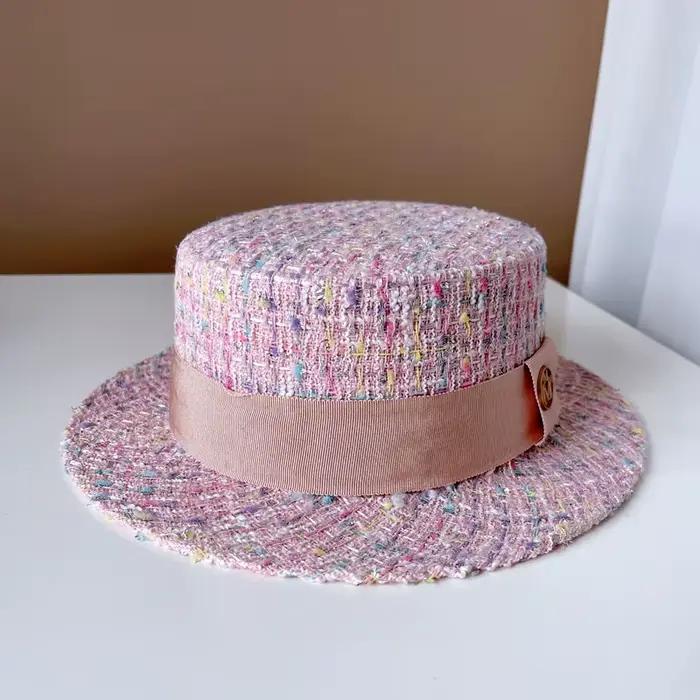 Chapeau haut-de-forme plat en Tweed français pour femmes