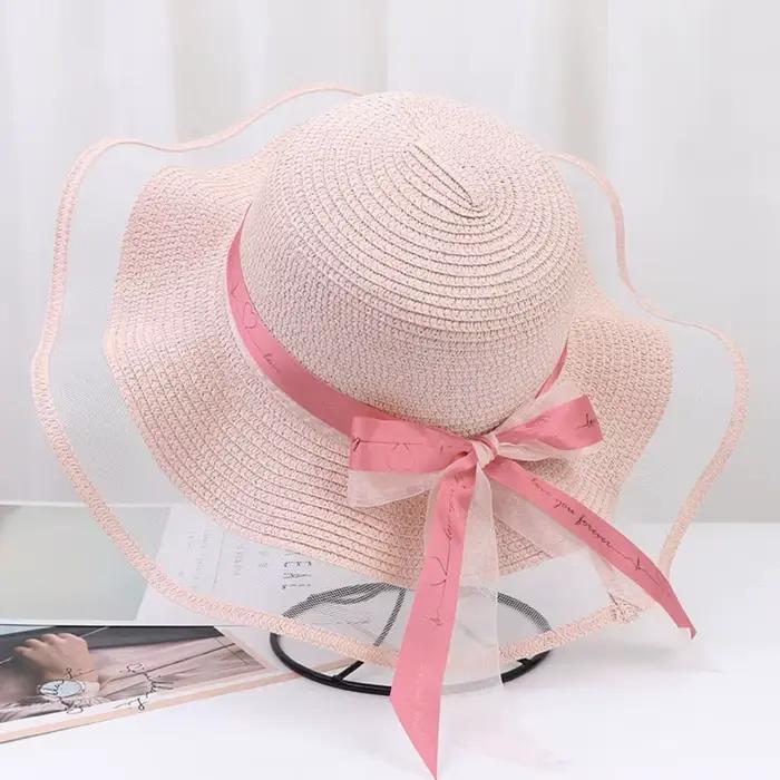 Chapeau de paille pliable avec nœud et ruban tressé
