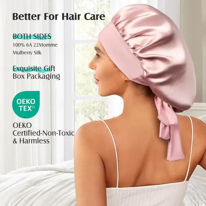 Bonnet en soie de mûrier 100% 19 Momme pour femmes endormies avec une enveloppe de cheveux