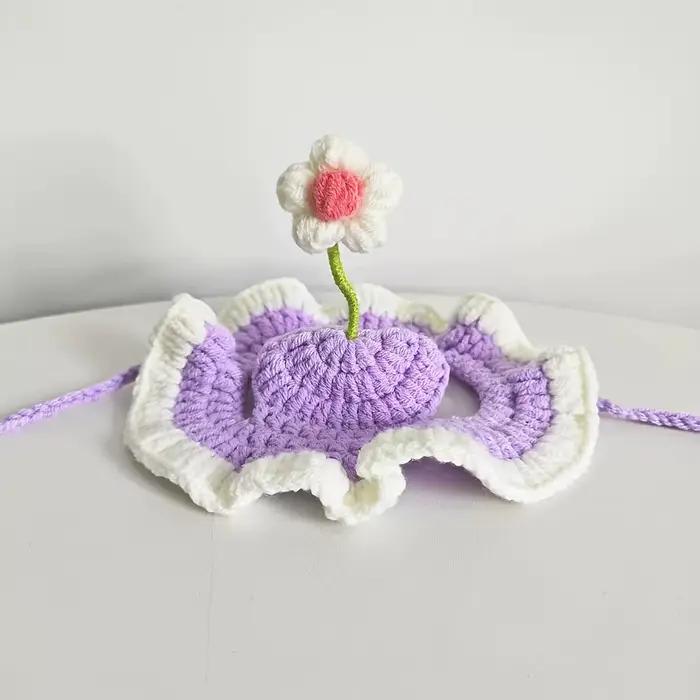 Chapeau pour chat, adorable chapeau en crochet à fleurs