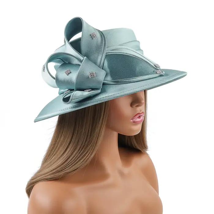 Chapeau de cocktail en satin vert élégant pour femmes