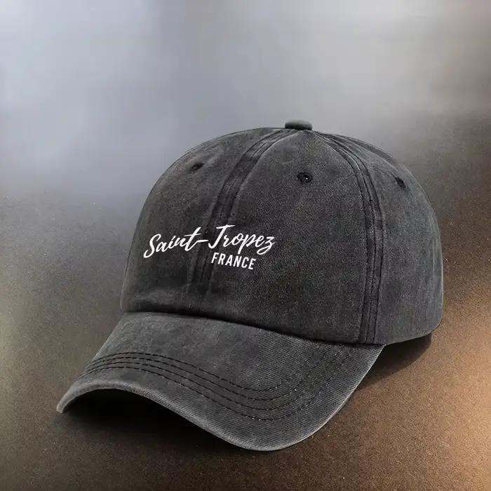 Casquette St. Tropez Imprimé Français Délavé Protection UV Accessoire Mode Tendance Pour Couples Sorties Quotidiennes Occasions Spéciales