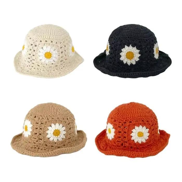 39BD – chapeau seau printemps pour casquette pêcheur en Crochet à fleurs