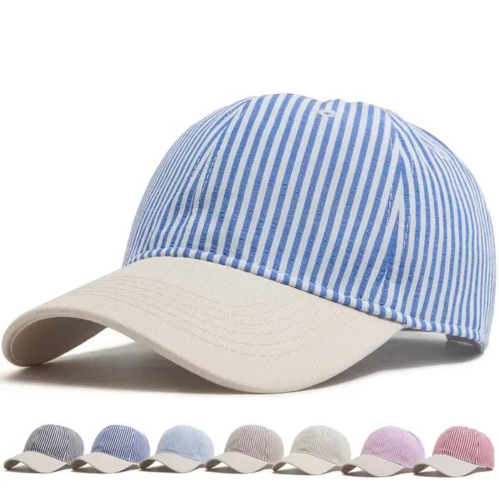 Casquette de baseball rayée unisexe beige vintage à visière souple