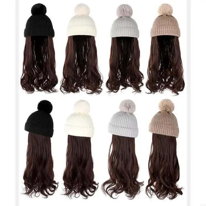 Chapeau tricoté avec Extensions cheveux pour filles