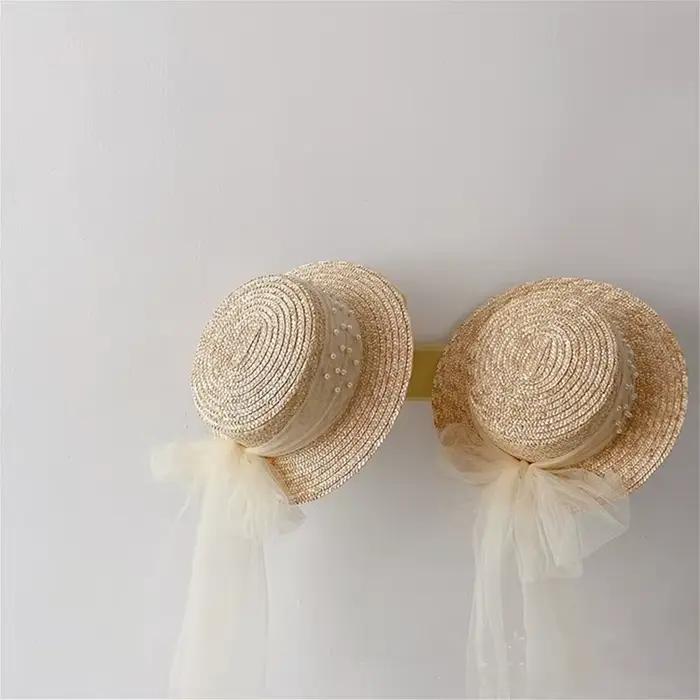 Chapeau de paille d'été élégant en dentelle et perles pour mère et fille, protection solaire, occaSIONS SPECIALES
