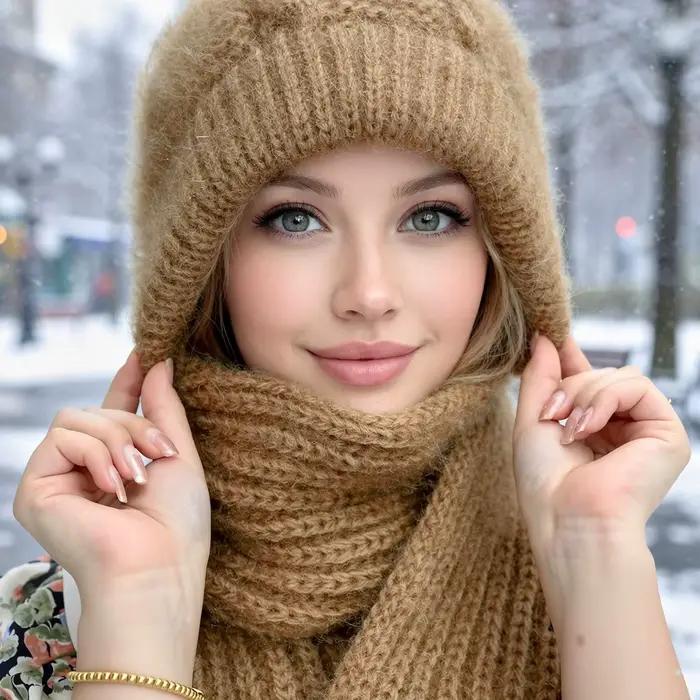 1/2/3 pièces – Bonnet et écharpe intégrés pour femme