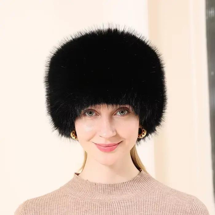 Chapeau béret de luxe en fausse fourrure pour femmes