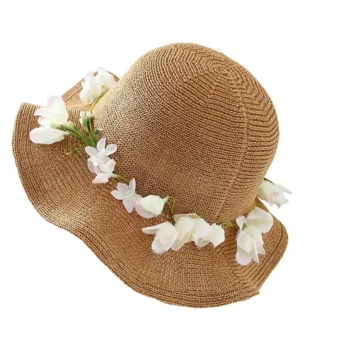 Chapeau soleil réglable 39BB avec broderie fleurs