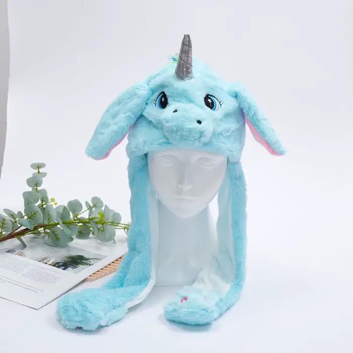 Chapeau à oreilles en peluche licorne arc-en-ciel avec cornes 3D + design mignon et adorable