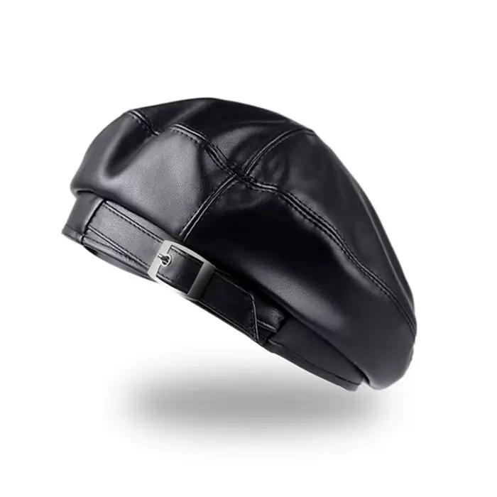 Mode fille en cuir béret bonnet chapeau casquette femmes plaine