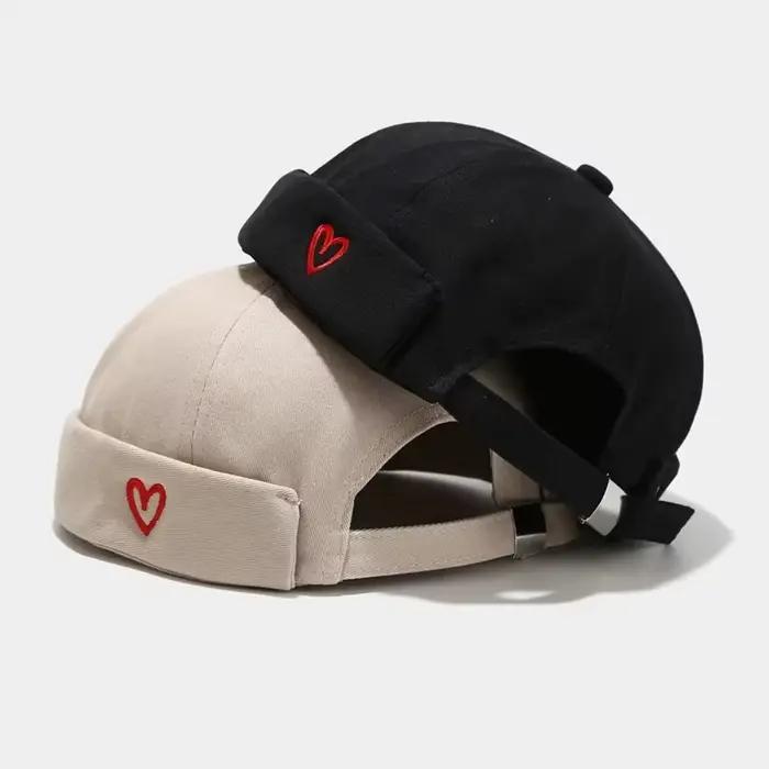 Casquette Docker Vintage en Coton avec Étiquette Cœur Amour