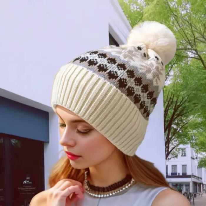 Boule de cheveux chaude hiver cachemire chaud coupe-vent laine chapeau mode noël flocon de neige