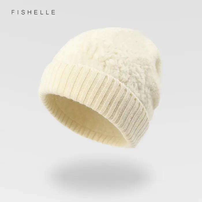 Chapeau marron bouclé 100% laine Pure pour femme