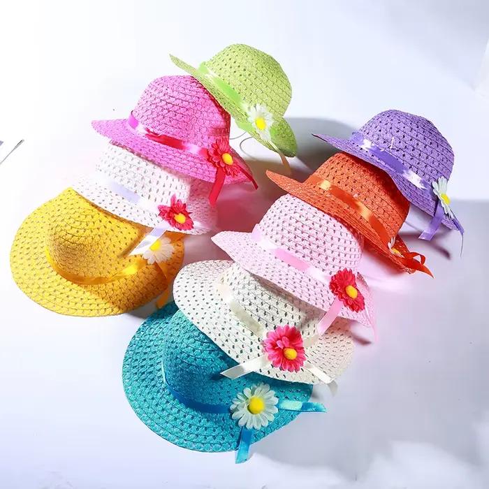 Chapeaux de plage en paille à large bord pour enfants unisexe protection solaire printemps été motif fleuri style novateur occassions plage vacances école primaire