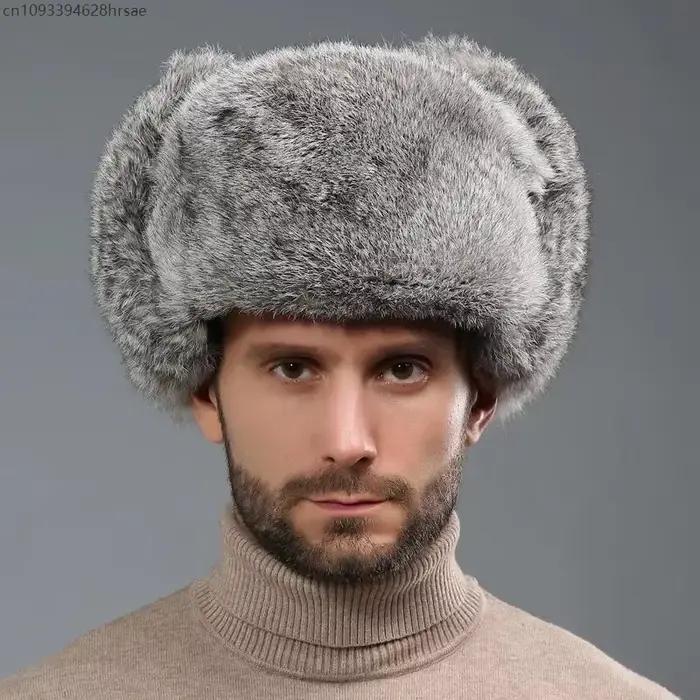 Hiver russe homme femme grosse peau Faux Rex lapin fourrure chapeaux de luxe fausse