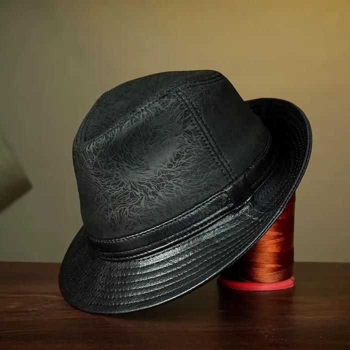 Spectacles Gentleman rétro haute qualité en cuir véritable chapeau formel pour hommes