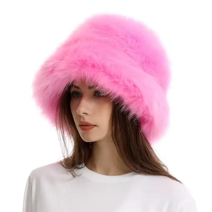 Chapeaux seau en fourrure moelleuse pour femme