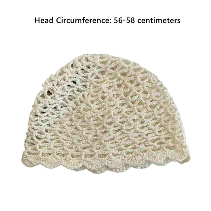 Chapeau en crochet ajouré à sequins tricoté à la main pour femme