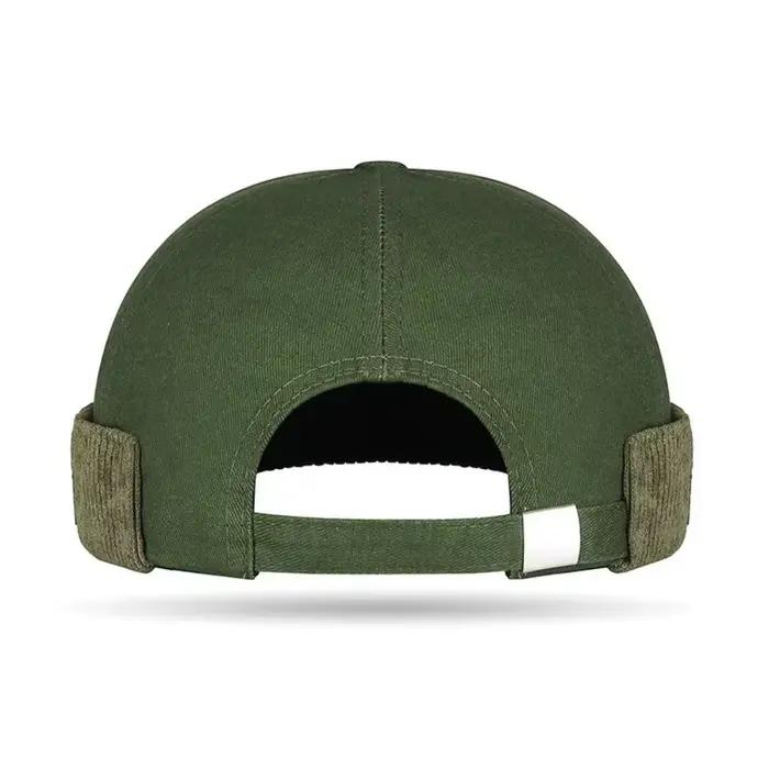 Bonnet marin unisexe tendance avec bordure en velours côtelé et patch en cuir