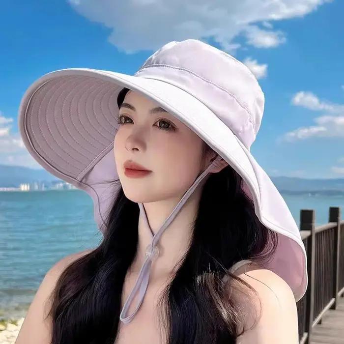Chapeau de seau en polyester anti-UV large bord pour femmes et hommes protection solaire et mode élégant pour plage et activités extérieures