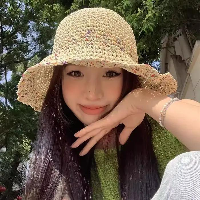 Chapeau de paille arc-en-ciel coréen d'été pour femme