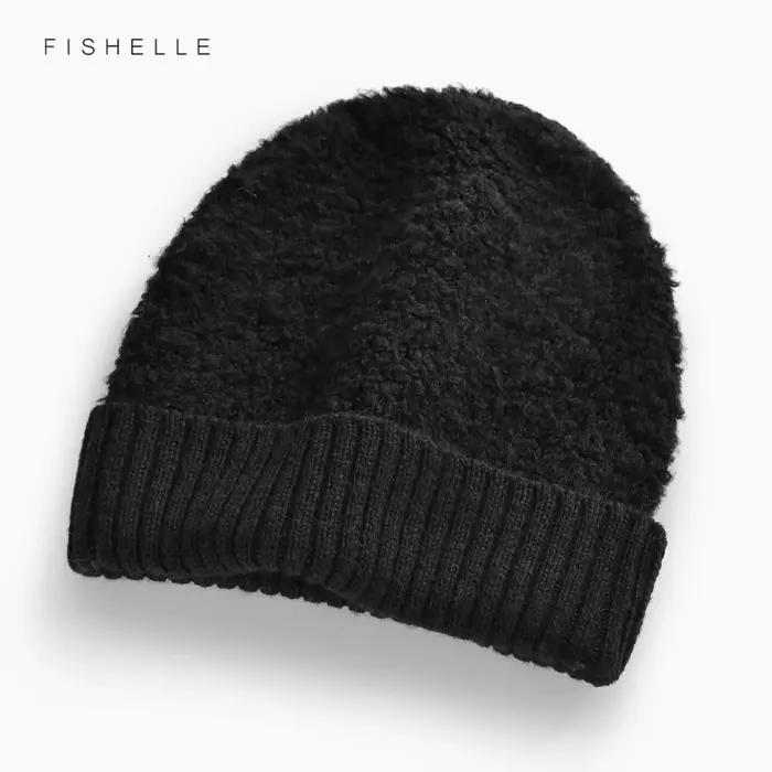Chapeau marron bouclé 100% laine Pure pour femme