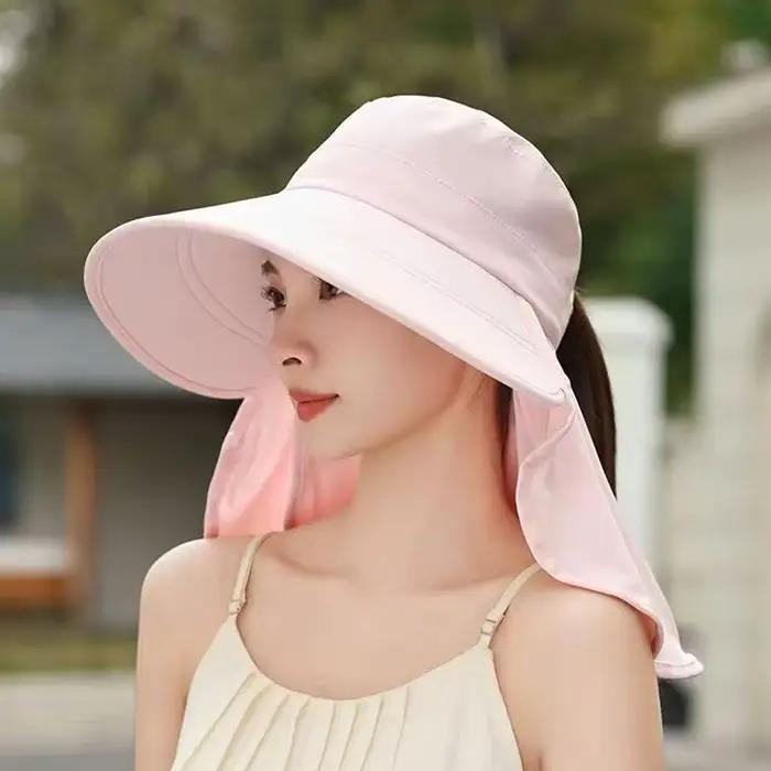 ❃ Chapeau de pêcheur à large bord pliable anti-UV avec masque facial intégré réglable