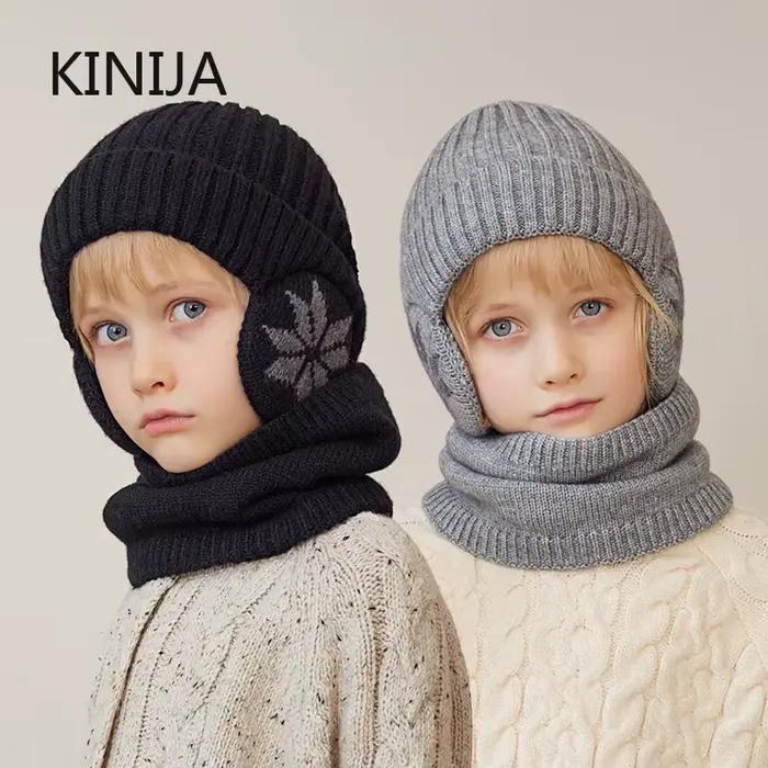 2 pièces tricoté enfants hiver chapeau écharpe polaire doublure oreilles Protection bonnet